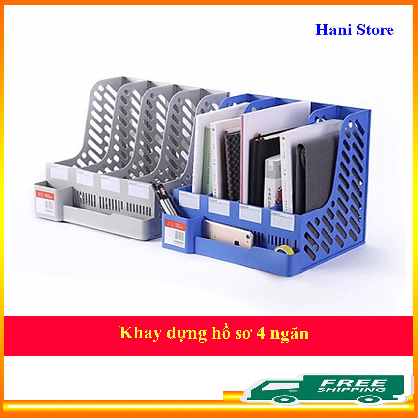 Khay đựng hồ sơ, giấy tờ 4 ngăn kiểu đứng KHS1 Hani Store - Khay hồ sơ kèm thêm ô đựng bút, điện thoại, các đồ dùng văn phòng tiện lợi