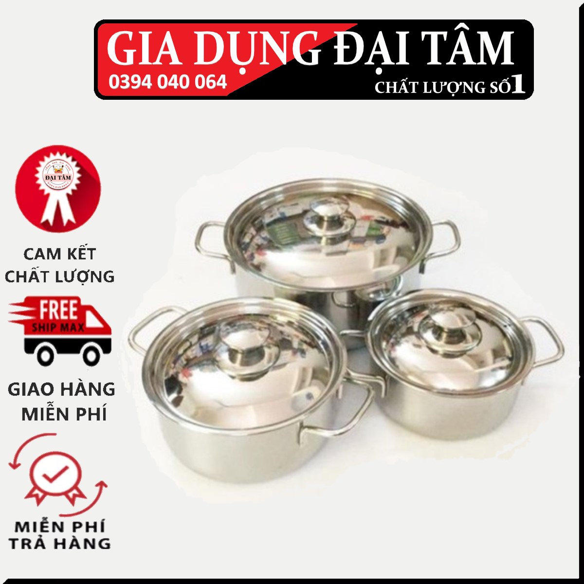 BỘ 3 NỒI NẮP INOX CHỐNG GỈ CAO CẤP GỒM 3 NỒI 24cm 20cm 16cm DÙNG ĐƯỢC BẾP TỪ TIỆN DỤNG VÔ CÙNG VỚI BỘ NỒI CAO CẤP