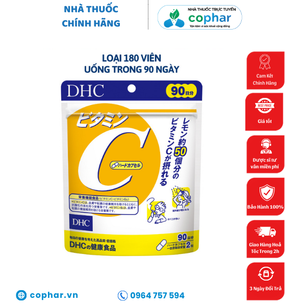 Viên uống bổ sung vitamin C DHC sáng da, mờ thâm, tăng cường đề kháng gói 60 viên và gói 180 viên