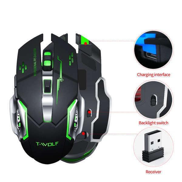 Chuột không dây gaming nhiều nút bấm có đèn led 7 màu sạc pin chơi game nhạy T Wolf Q13 - Mới