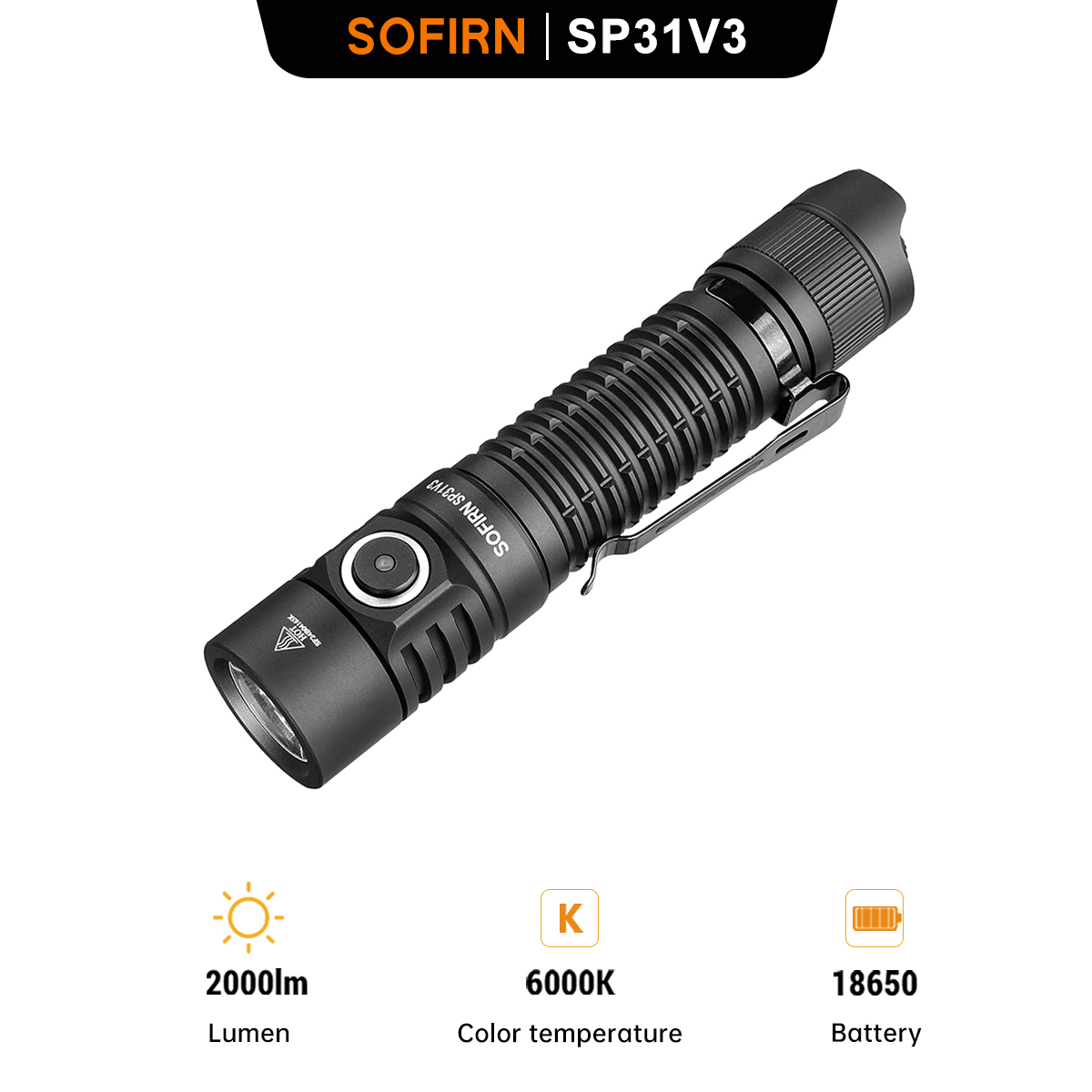 Sofirn SP31 V3.0 Powerful Tactical LED Flashlight 18650 SST40 2000lm Torch Light Lamp with Dual Switch USB Charging Sustainable Use Flashlight