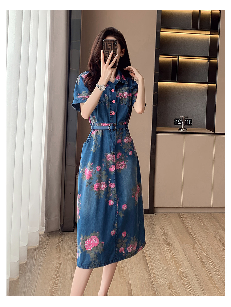Đầm jean hoa kèm nịt cao cấp quảng châu