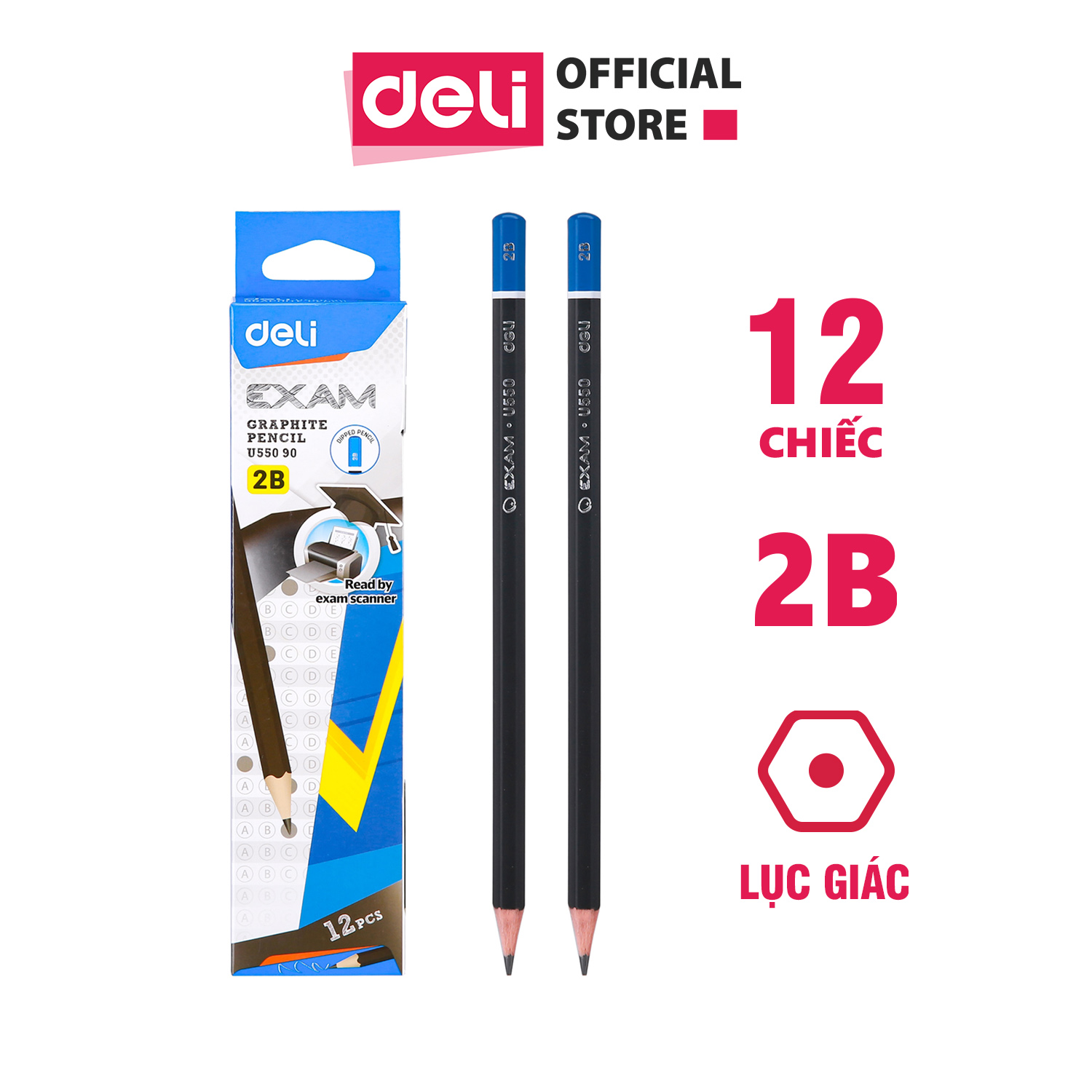 Bút chì deli exam 2b - máy chấm thi tự động có thể cảm biến được - combo 6 chiếc / 12 chiếc - eu55090