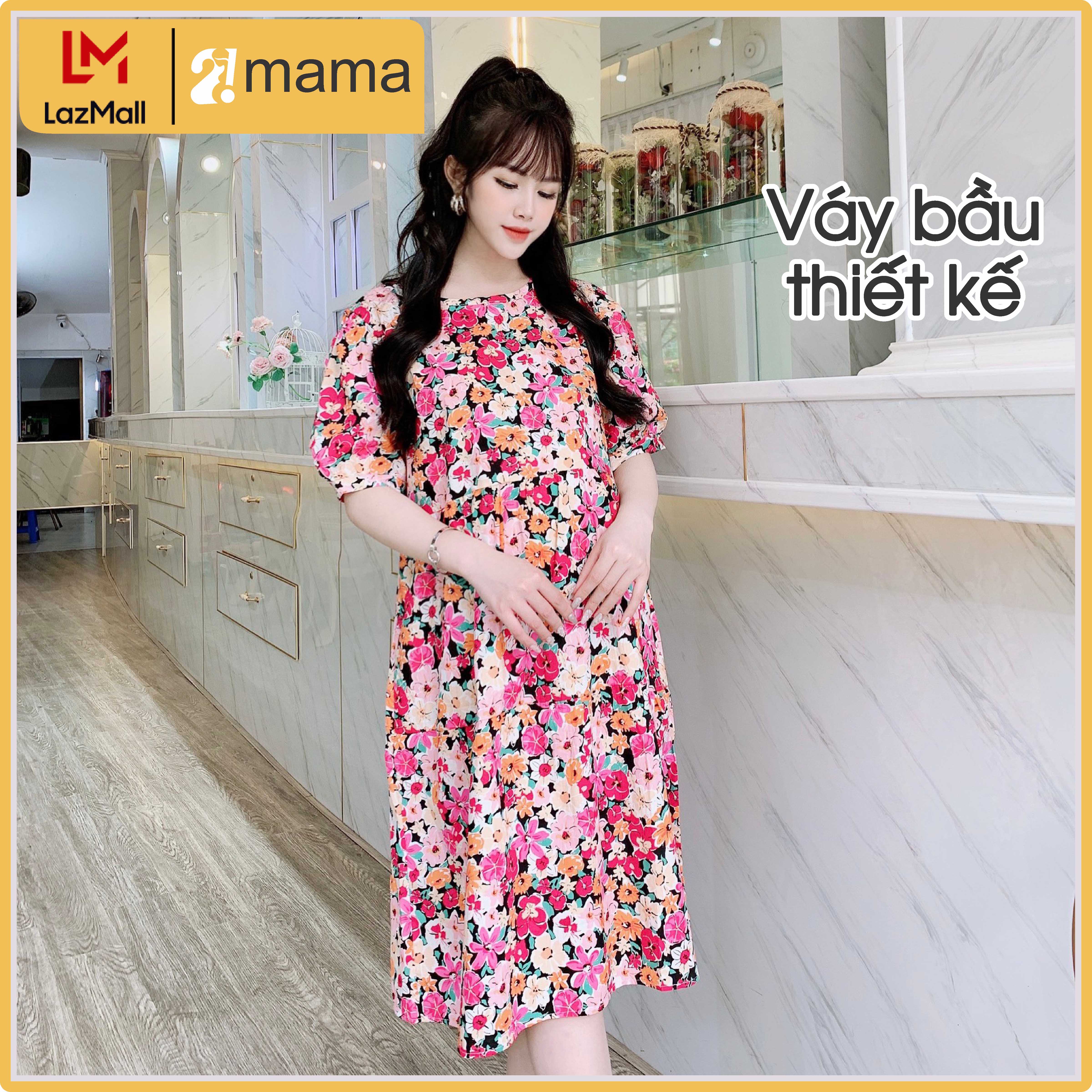 Đầm bầu dự tiệc 2MAMA dáng suông đuôi cá hoa nhí V75