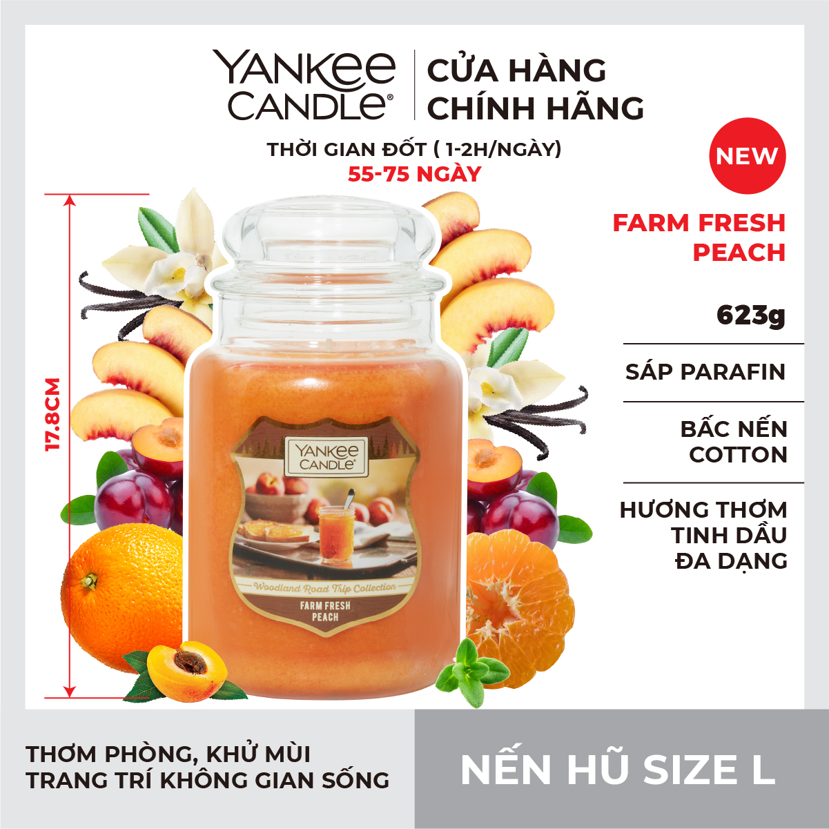 Nến hũ Yankee Candle size L - Farm Fresh Peach (623g)