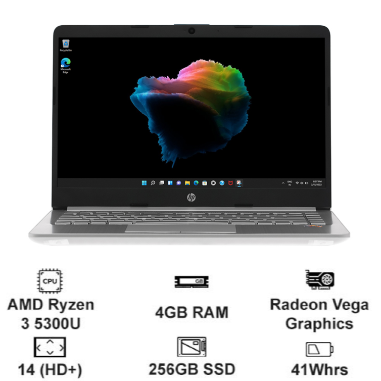 Safemall laptop hp 14s fq1080au 4k0z7pa ryzen 3 5300u/4gb/256gb ssd pcie/14" hd/win11h/silver - bảo hành 12 tháng - hàng chính hãng