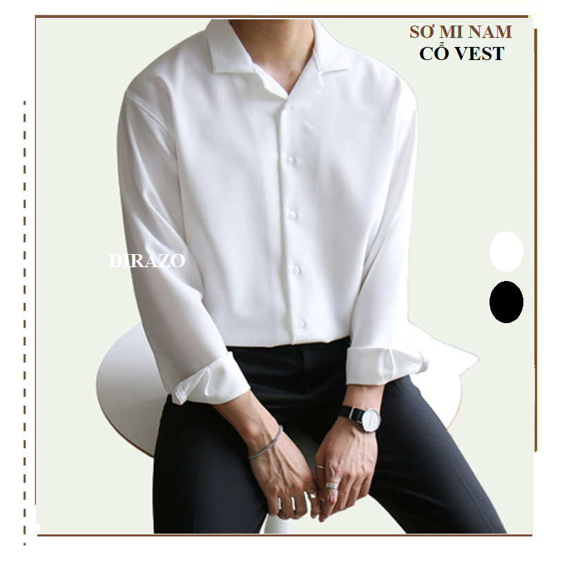 Áo sơ mi nam trơn unisex cổ vest dài tay hot trend hàn quốc- dirazo