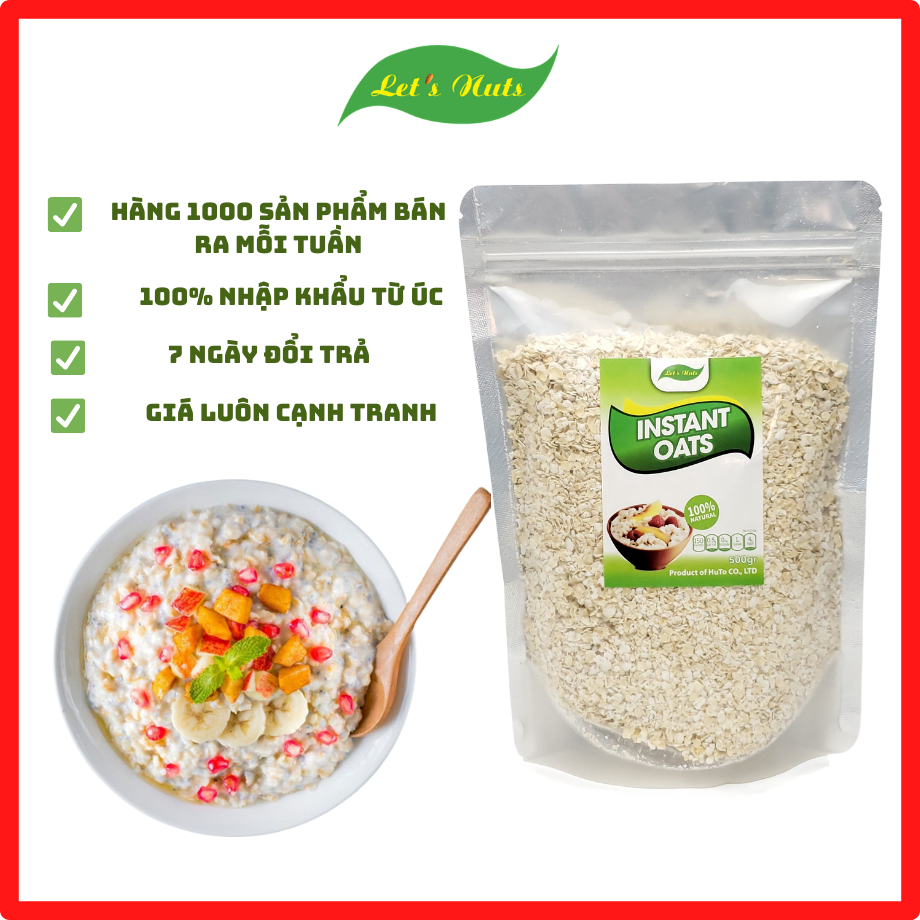 Yến mạch túi 500g Lets Nuts nhập khẩu Úc instant/rolled oats cán vỡ cán dẹt giúp bổ sung dinh dưỡng eatclean