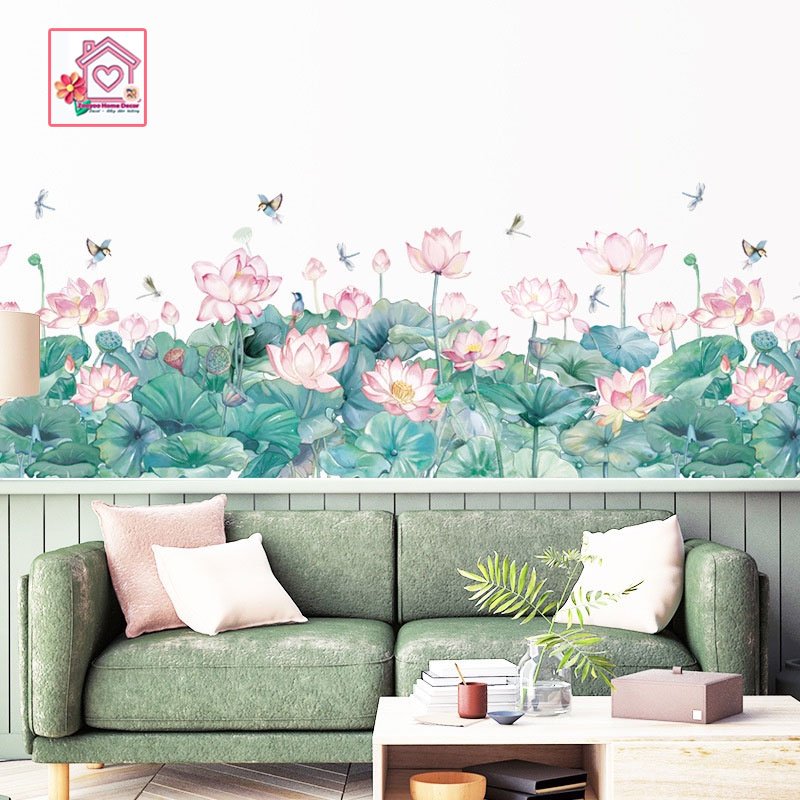 Decal dán tường in kỹ thuật số 3D Hoa Sen ZH81 trang trí tường phòng khách phòng ngủ - Sticker - Miếng dán tường - Hình dán