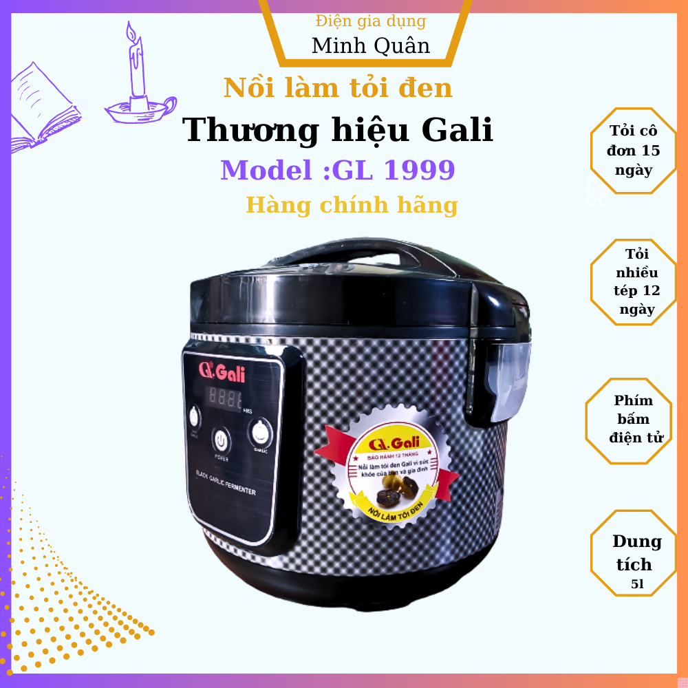 Nồi làm Tỏi Đen GaLI , moden GL 1999, dung tích 5L hàng chính hãng bảo hành 12 tháng màu đen
