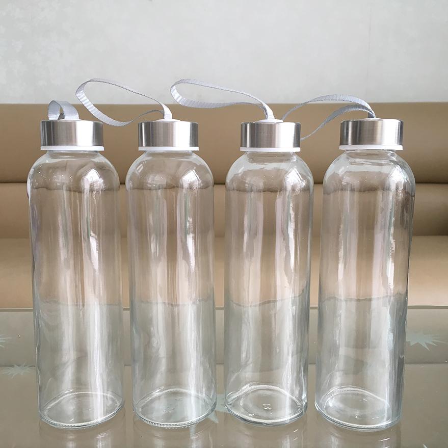 [HCM]Bộ 4 bình thủy tinh dây xách nắp bạc 500ml Chất liệu: Thủy tinh dày bóng trong suốt chịu được nhiệt độ cao Thiết kế dây xách chắc chắn tiện lợi mang theo bên mình
