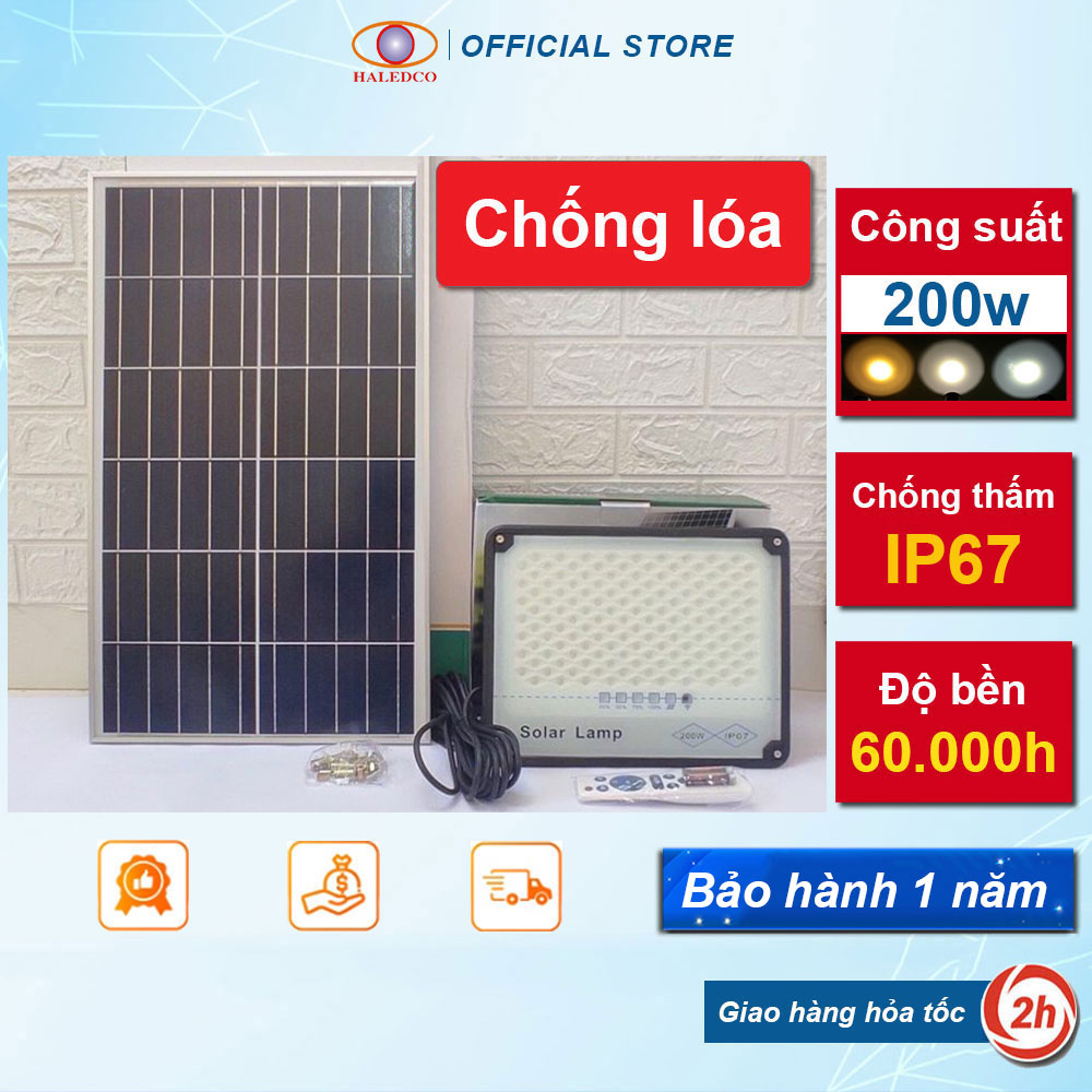 Đèn led năng lượng mặt trời sân vườn chống lóa 200w haledco bảo hành 1 năm
