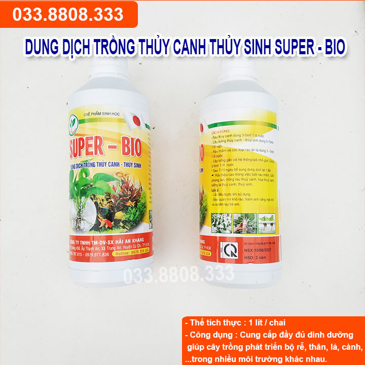 Dung dịch trông rau thủy canh, thủy sinh super bio chai 1 lit