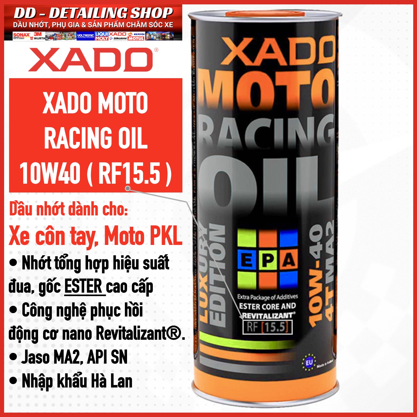 XADO LUXURY MOTO RACING 4T MA2 10W40 Fully synthetic lubricant for