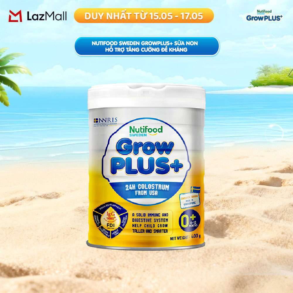 Sữa Bột Nutifood GrowPLUS+ Sữa Non - Hỗ Trợ Tăng Cường Đề Kháng 400g - 0-12 Tháng Tuổi - Tăng Cường Hệ Miễn Dịch, Tiêu Hóa Tốt (Lon 400g)