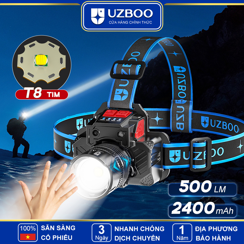 UZBOO Đèn đội đầu siêu sáng cảm biến bằng tay Đèn pha mạnh mẽ Đèn pha LED Đèn pha cảm ứng Đèn làm việc chống nước Đèn khẩn cấp có thể sạc lại USB Đèn gắn trên đầu Đèn đội đầu đèn pin sạc led siêu sáng pin dung lượng cao chiếu xa