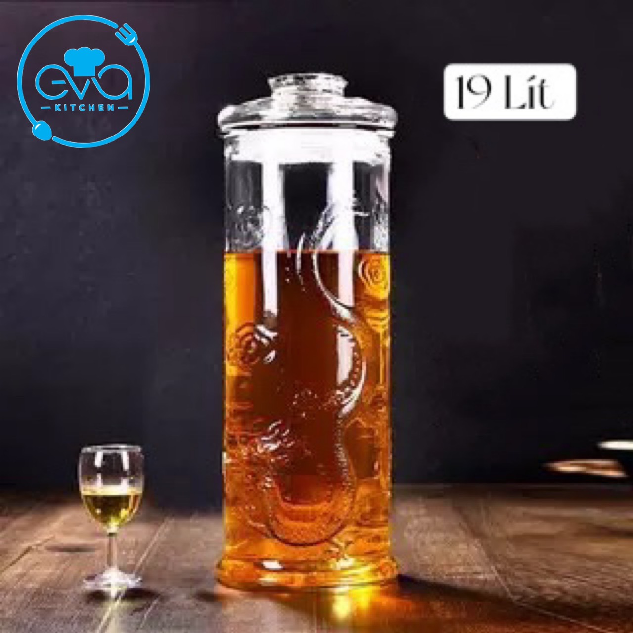 Bình ngâm thuỷ tinh 19 lít dáng trụ hoa văn rồng - tr19l m1077