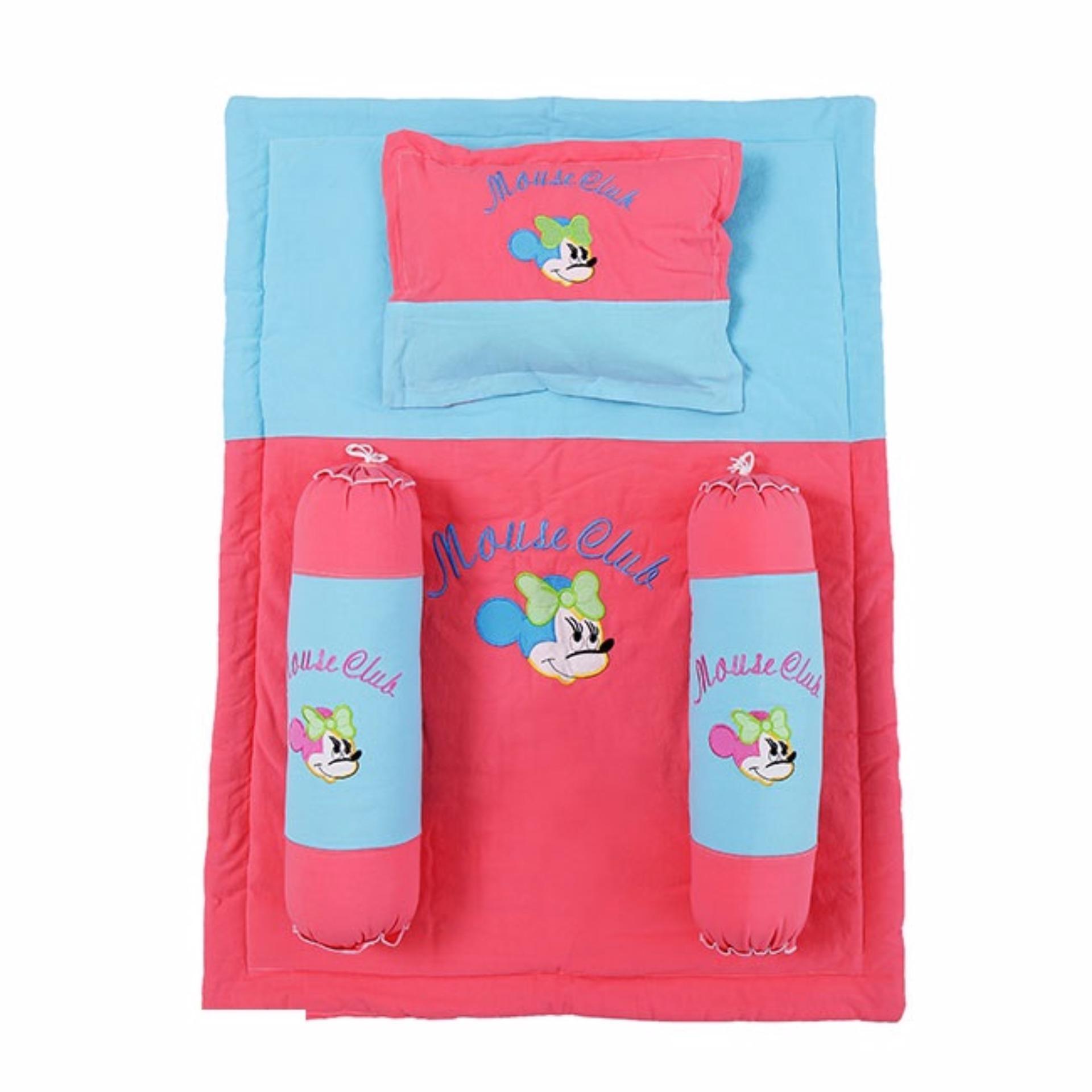 Bộ 2 Gối ôm 1 gối nằm và 1 nệm cotton cara xanh carot Cho Em Bé sản xuất việt nam