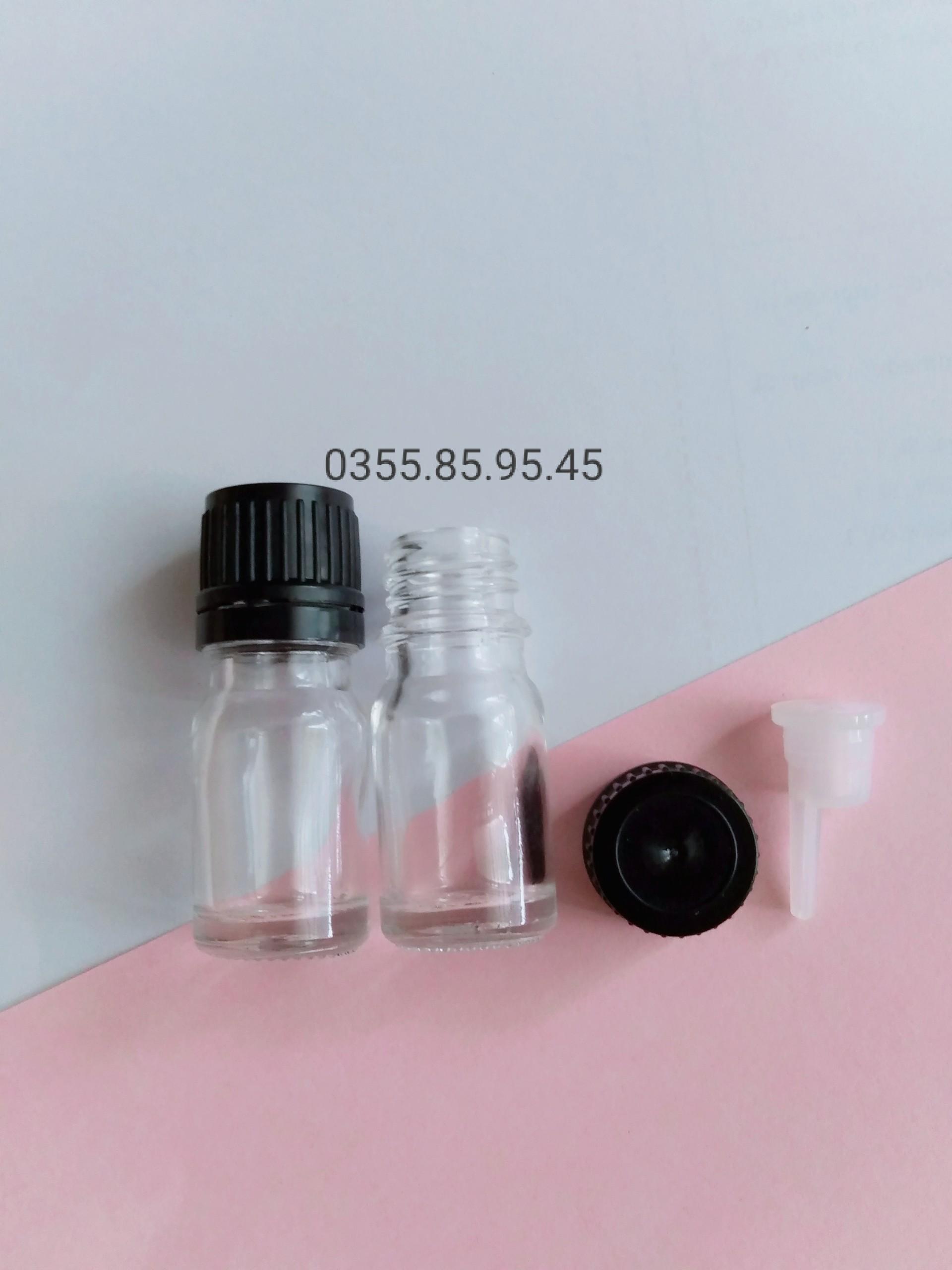 50 chai thủy tinh chiết tinh dầu trong nắp vặn đen 10ml