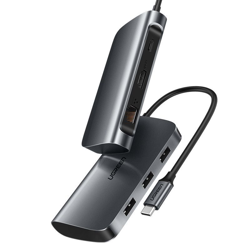 Ugreen 50771 bộ chuyển đổi type c sang 2 usb 3.0 + hdmi + lan + hỗ trợ nguồn type c cm212