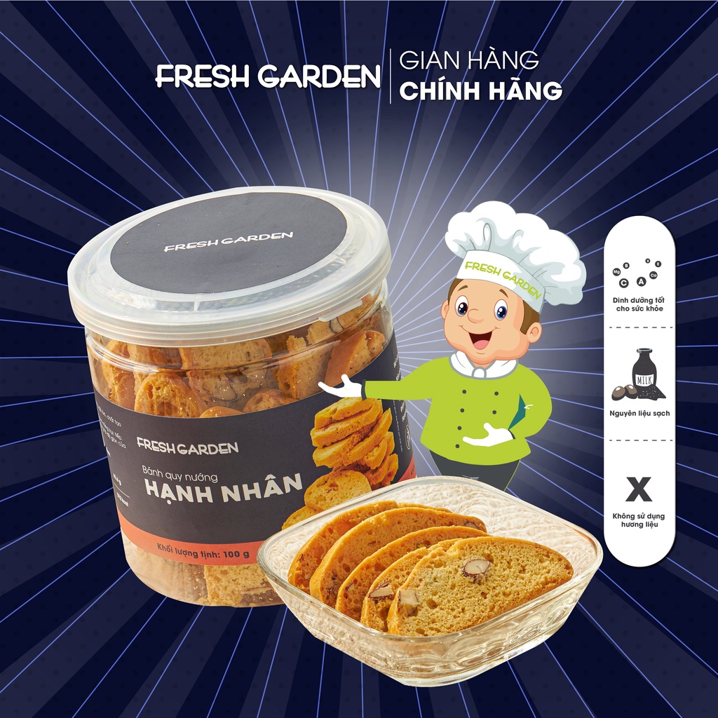 [Mã BMLTM50 giảm đến 50K] Bánh Quy Nướng Hạnh Nhân FRESH GARDEN Giàu Dinh Dưỡng Tốt Cho Sức Khỏe Hộp 100g