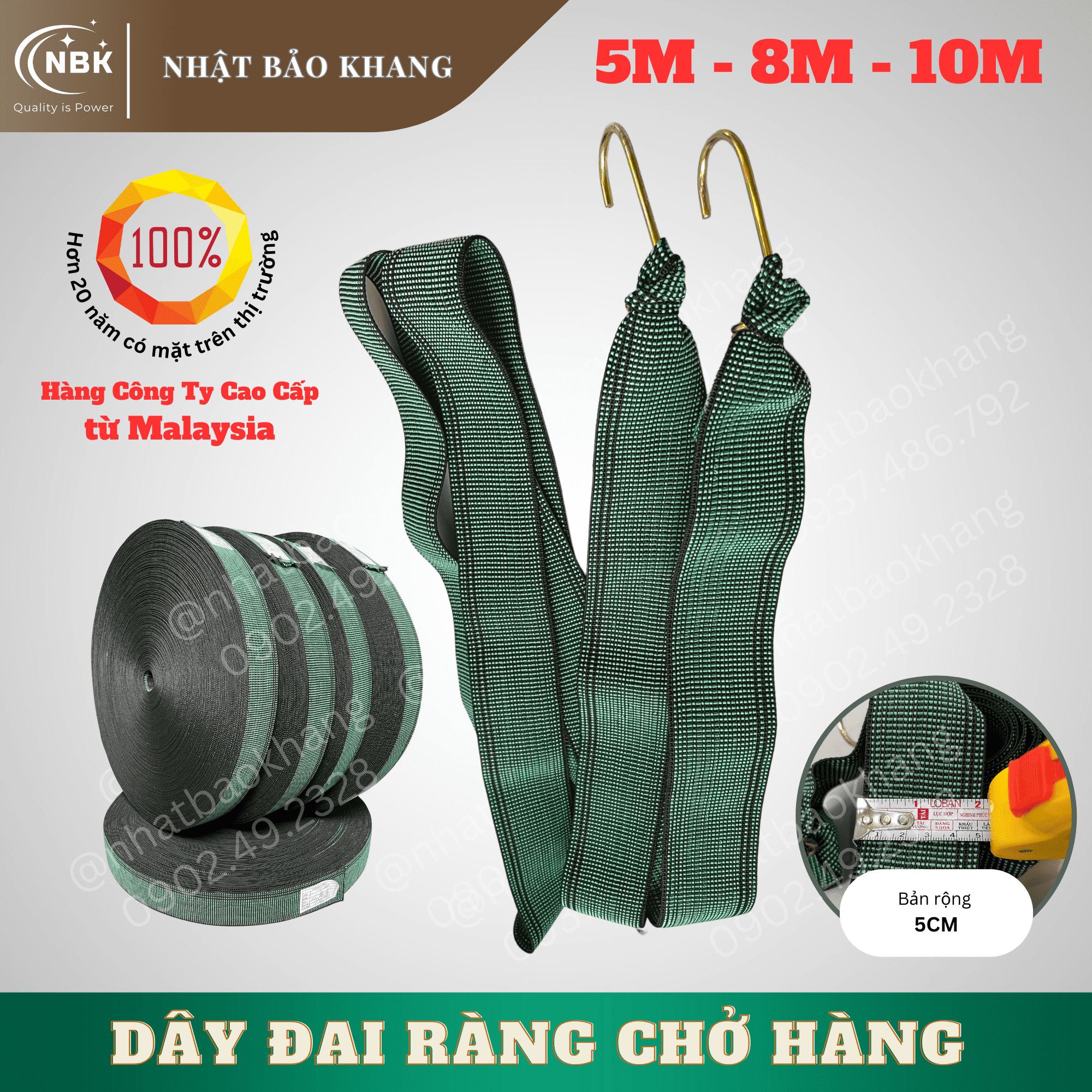 Dây ràng chở hàng LOẠI 1 dài 5M/8M/10M Dây chun buộc hàng co dãn tốt chắc chắn độ bền cao bản rộng 5 phân Dây chằng hàng chuyên dụng cho ba ga xe gắn máy đủ mọi kích thước