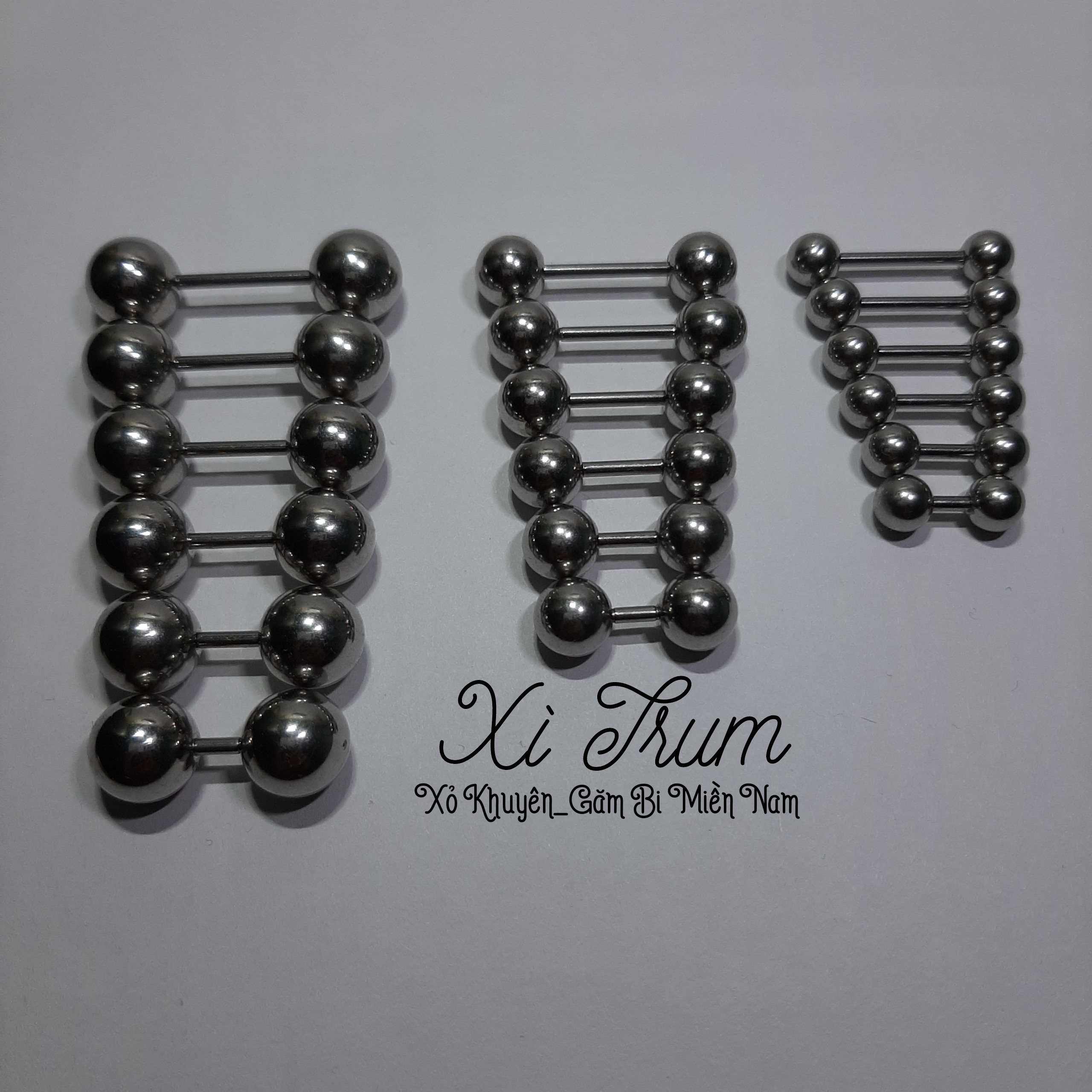 01 Khuyên tạ THẲNG 2 bi INOX nhiều size