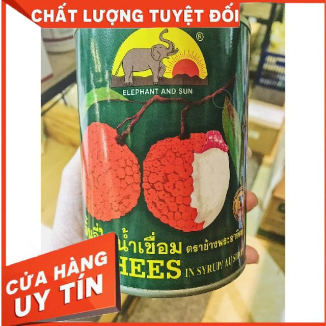 Vải ngâm thái lan đóng hộp elephant and sun