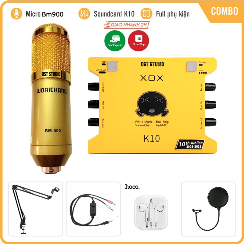 Bộ Mic Hát Livestream Sound Card K10 & Mic BM900 Hàng Loại 1 . Chuyên Livestream , Thu Âm , Live Bigo , Tiktok