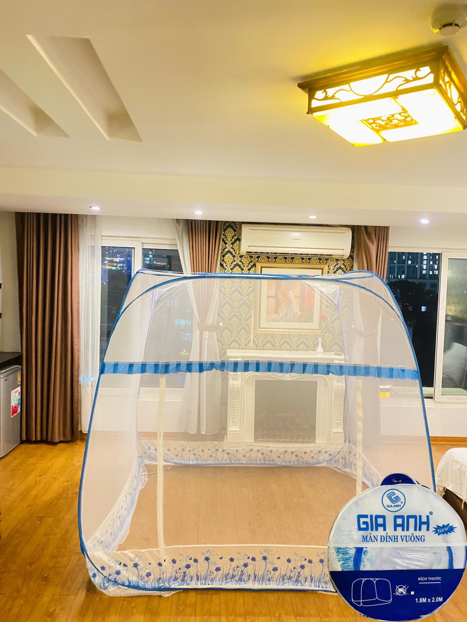 Mùng ngủ xếp gọn đỉnh vuông chân viền - màn chụp gấp gọn đỉnh vuông chân viền- mùng tự bung - màn phòng ngủ