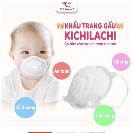 ( CÓ SẴN ) KHẨU TRANG CHO BÉ HÌNH GẤU KICHI CÓ ẢNH THẬT BÉ SHOP ĐEO ( 1 GÓI 3 CÁI ) hàng chính hãng 100% đảm bảo an toàn tuyệt đối khi sử dụng