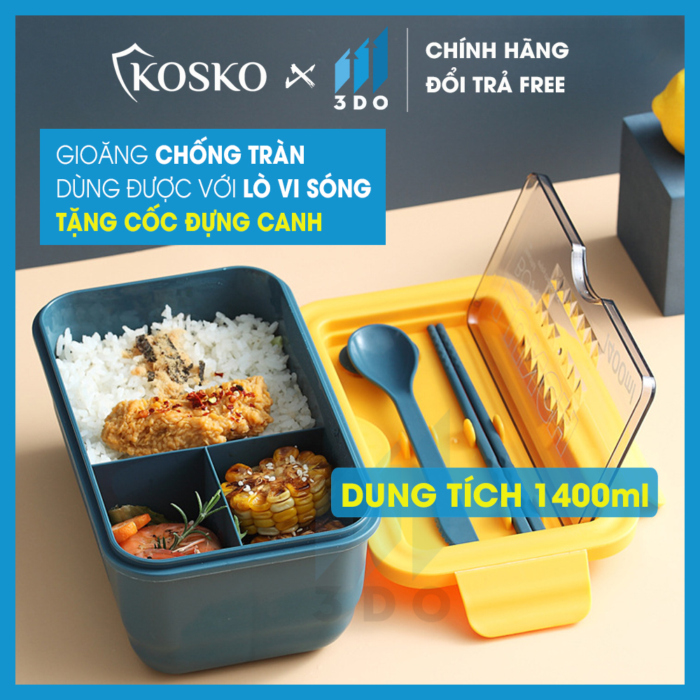 [TẶNG CỐC ĐỰNG CANH] Hộp đựng cơm giữ nhiệt chống tràn chia 3 ngăn, hộp cơm văn phòng dùng trực tiếp trong lò vi sóng an toàn cho sức khoẻ kèm thìa dĩa (BẢO HÀNH 6 THÁNG), hộp đựng cơm văn phòng