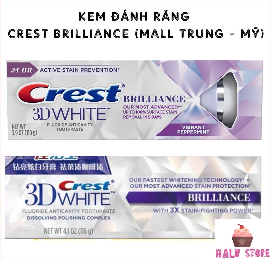 [HCM] Kem đánh răng Crest 3D White Brilliance  trắng răng vượt trội (Mall Trung -Mỹ) - Tẩy trắng răn