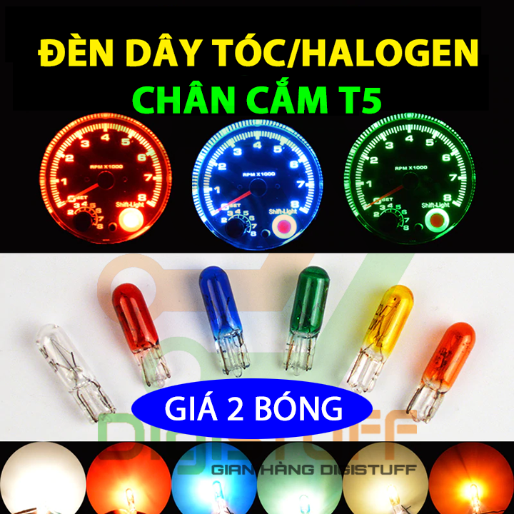 Đèn dây tóc đèn halogen T5 gắn mặt đồng hồ taplo - đèn sợi đốt T5 nhiều màu gắn taplo xe máy xe hơi