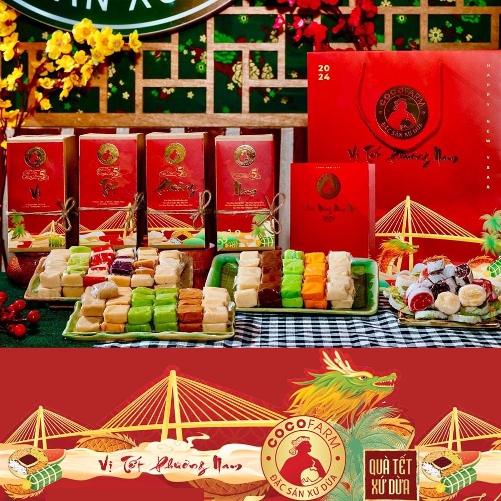 Combo 4 hộp kẹo dừa vị tết phương nam tết giáp thìn 2024
