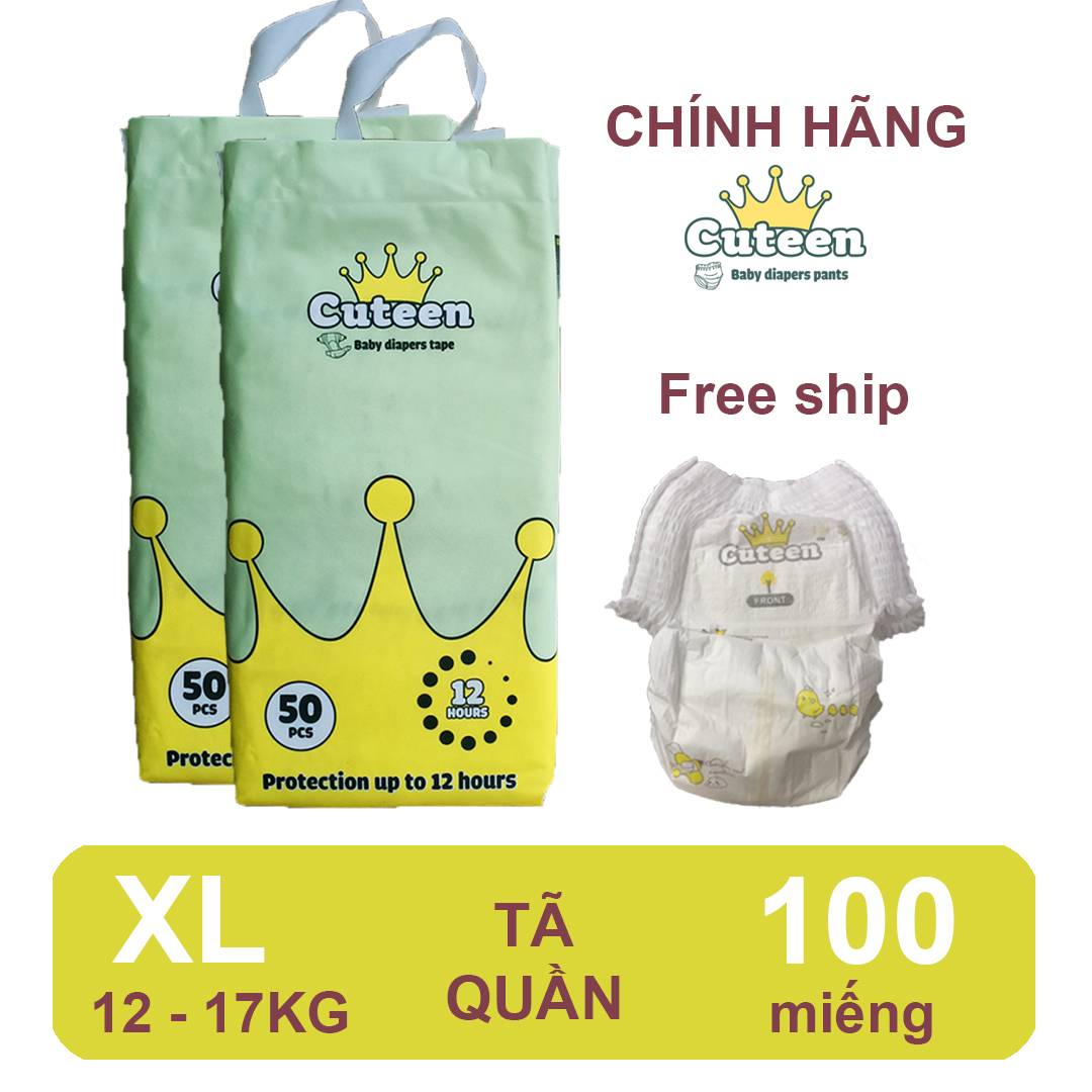 [Free ship + voucher] Tã/ bỉm quần Cuteen size XL 100 miếng (12-17kg) siêu mỏng, siêu mềm, không hăm da