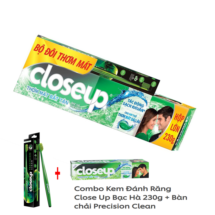 Combo kem đánh răng close up bạc hà 230g + bàn chải precision clean