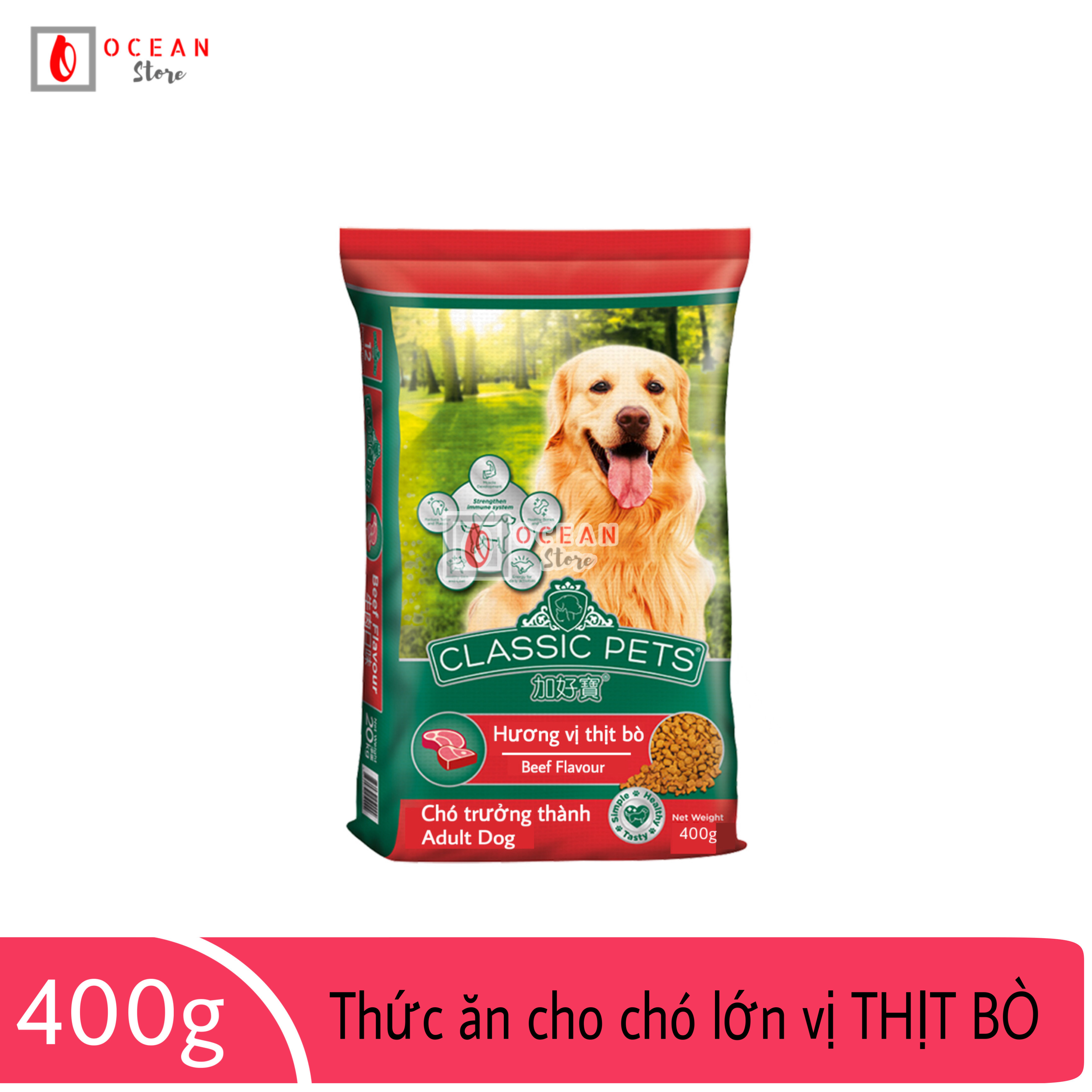 Thức ăn cho chó lớn vị thịt bò nướng - Thức ăn cho chó CP Classic 400g