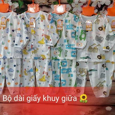 Combo 5 bộ cotton giấy dài tay cúc cài giữa cho bé trai/bé gái