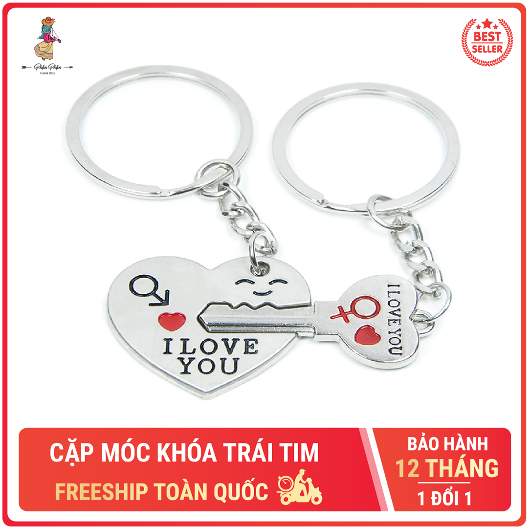 Cặp móc khóa trái tim và chìa khóa trái tim bản kết nối dành cho các cặp tình nhân cực dễ thương BELLA925