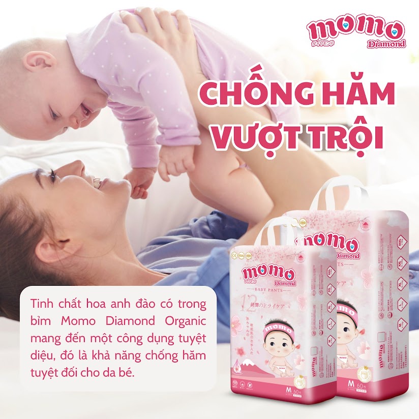 [COMBO 2 GÓI] Tã/Bỉm MOMO DIAMOND ORGANIC quần/dán size S64/ M60/L54/XL50/XXL48/XXXL46.....