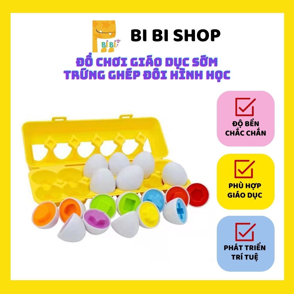 Đồ Chơi Giáo Dục Trứng Ghép Đôi Hình Học - Bộ Đồ Chơi Ghép Hình 12 Quả Trứng Thông Minh Dành Cho Bé