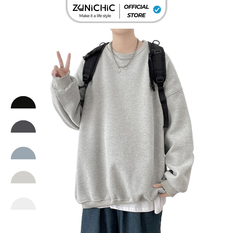 Áo Sweater Nỉ Bông Nam,  Nữ Basic Form Rộng Unisex Màu Xanh SWT 900