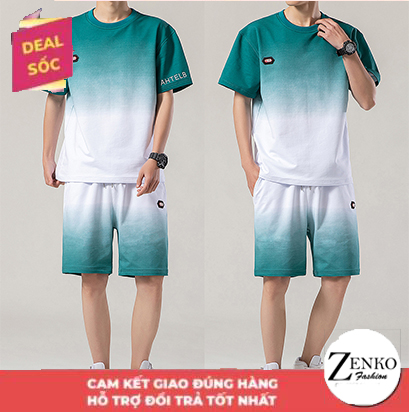 [ Mẫu Mới 2023 ] Bộ Quần Áo Thun Thể Thao Nam Mùa Hè Ngắn Tay AHTELB Phối Màu Loang Dáng Hiphop Trẻ Trung Sành Điệu Zenko QA NAM 086