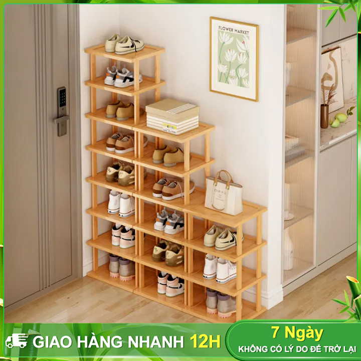 BOHO KỆ GIẦY GỖ 2-9 Tầng Giá để giàybằng tre dày công suất lớn bền cho phòng ngủ ký túc xá