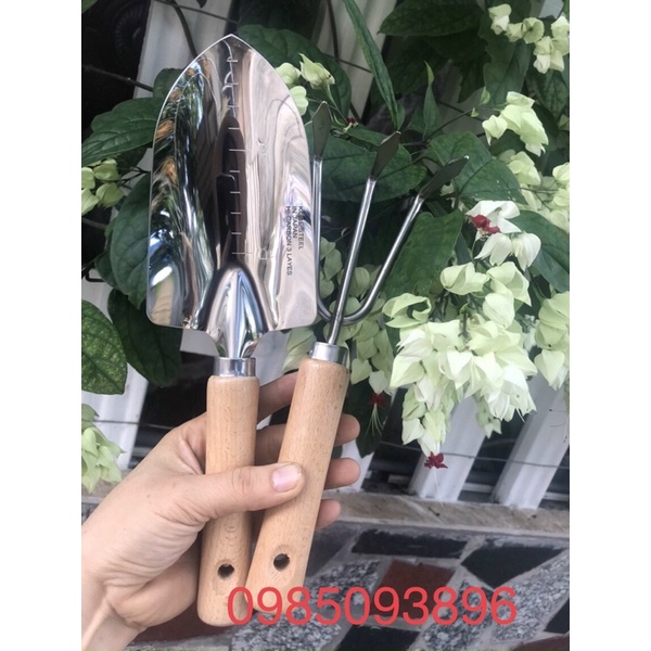 Combo cào, xẻng mini inox không rỉ làm vườn