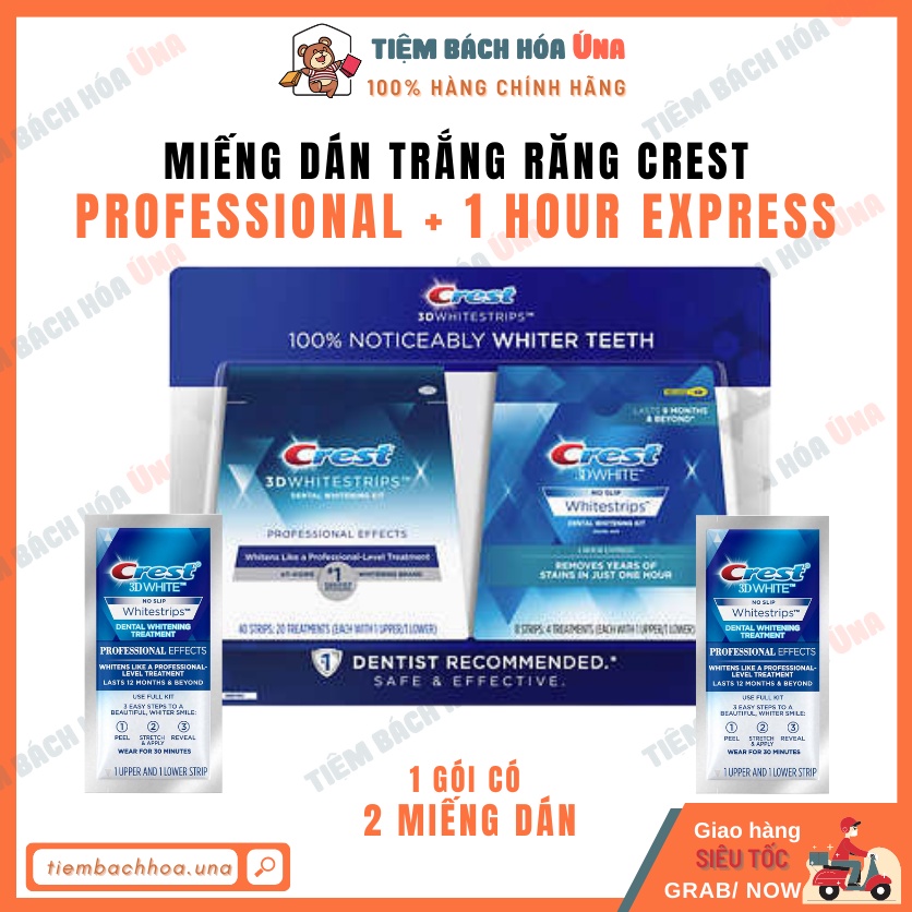 Miếng dán trắng răng Crest 3D White Professional Effects/ Glamorous/1 Hour/ Supreme Flexfit  - Tiệm bách hóa Ú na