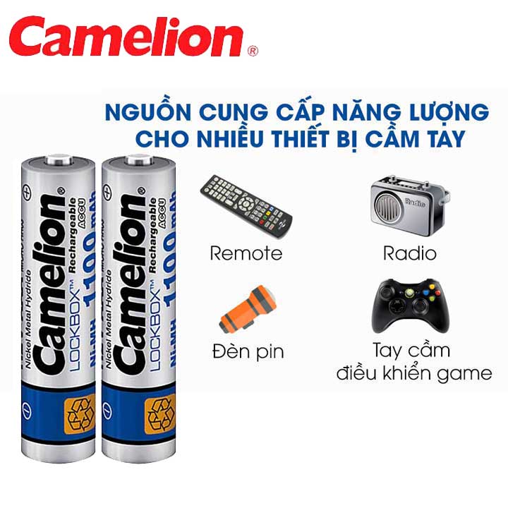 Vỉ 2 viên pin sạc camelion aa / aaa lockbox chính hãng