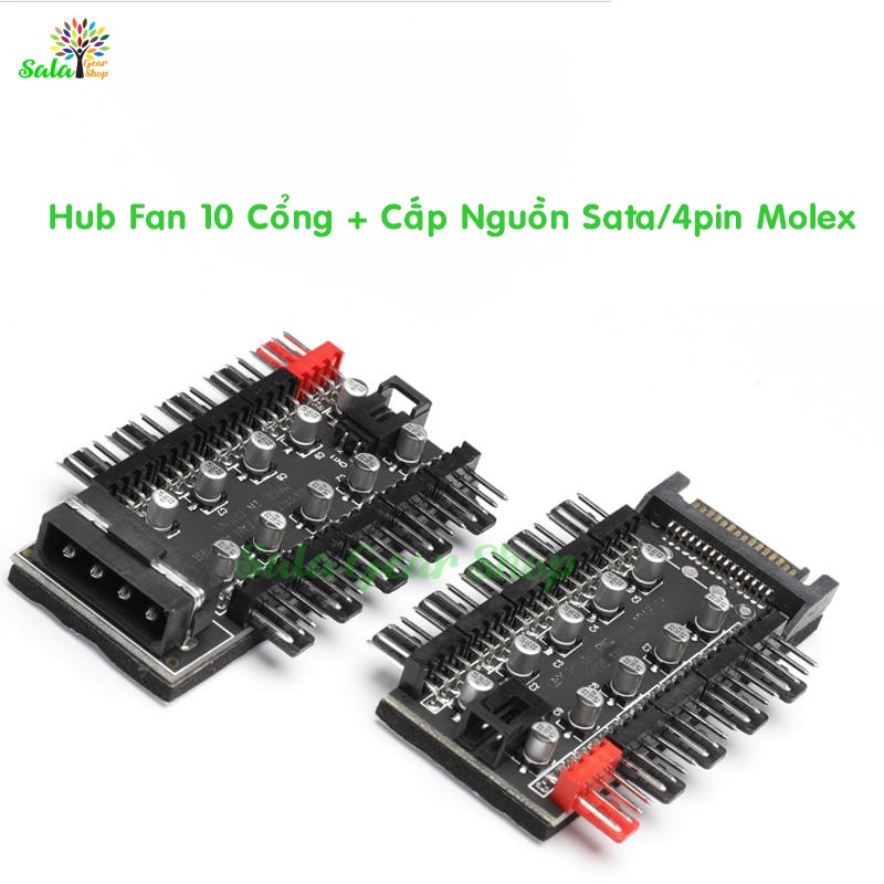 Bộ hub 10 cổng chia fan 4 pin pwm, cấp nguồn sata/4pin molex