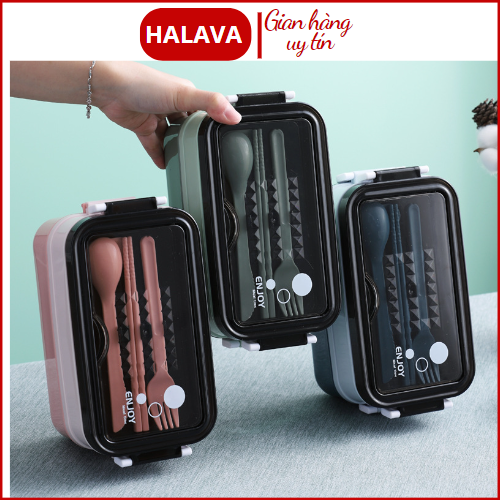 Hộp cơm 2 tầng inox 304 giữ nhiệt - kèm chén soup & muỗng đũa nĩa halava hc1